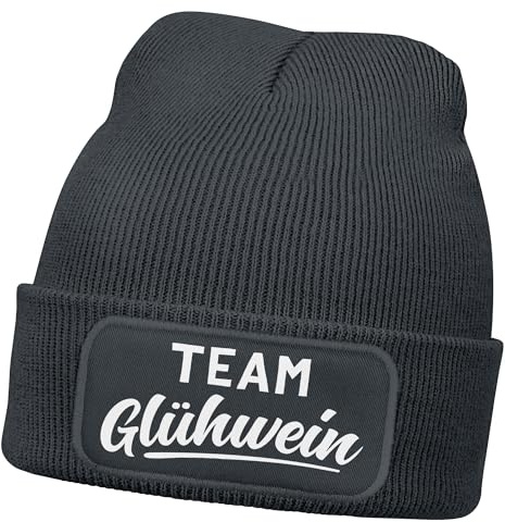 MoonWorks® Herren Beanie mit Patch Strickmütze mit Spruch Team Glühwein Aufdruck Lustig Mütze Männer