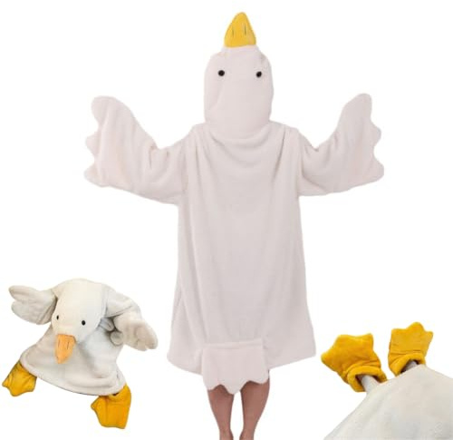 YeGang Große weiße Gans tragbare Decke – witziger Kapuzeneinteiler für Paare, dickes Korallen-Fleece, riesiger Schlafsack, Cosplay-Kostüm, gemütliches Schlafkleid, Winter, warm, Pyjama, Nachtwäsche