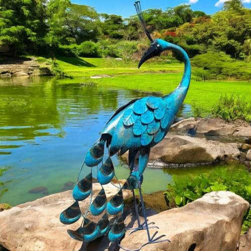 Generisch Gartenfiguren große Tiere - XXL Pfau handgefertigt Metall wetterfest 85cm