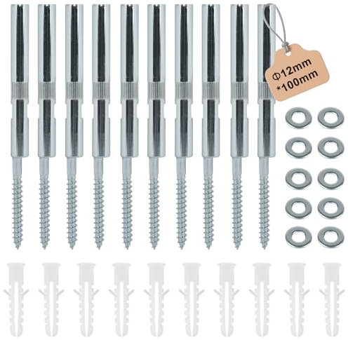EXLECO 10 Pcs Support Etagere Invisible Ø12x100mm, Étagère Murale Fixation Invisible, Supports D'Étagère Flottants Invisibles avec Rondelles et Chevilles, Fixation Etagere Invisible Robuste en Métal