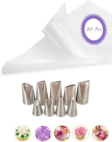 Set di beccucci a forma di fiore e foglia, 79, 81, 104, 123, 124, 125, 126, 127, 352, per decorare torte e cupcake, con sac à poche usa e getta da 30,5 cm