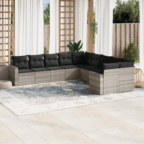 Verderoom Rattan Gartenmöbel Set mit Stauraum Polyrattan Lounge Balkon Lounge Sitzgruppe Outdoor Gartensofa Ecksofa Rattansofa Balkonmöbel-Hellgrau und Dunkelgrau-10-tlg