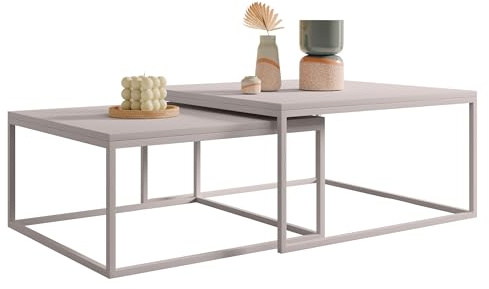 Mirjan24 Couchtisch Dakenti, Wohnzimmertische, Set Sofatische 2er Set, moderner Kaffeetisch, 2 in 1 Beistelltisch, Teetisch, Metallrahmen (Cashmere)