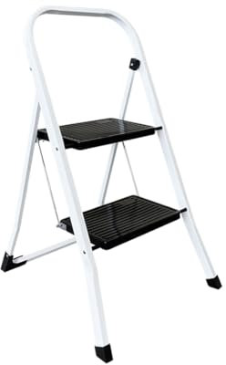 Acomoda Textil - Escalera de Metal Multiusos Antideslizante, Plegable y Resistente Escalera Profesional Ligera de Fácil Transporte para Hogar, Almacén, Garaje y Limpieza. (2 Peldaños, 80x40x52 cm)