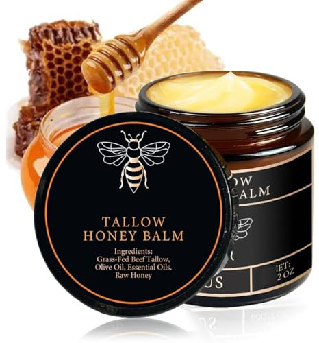Grass-Fed Beef Tallow Balm With Raw Honey100g, Moisturising Cream For Soft, 100% Grass-Fed Beef Tallow, Natural Honey & Beeswax Moisturizer, Deep Hydration & Nourishment, Oil-Free & Unscented (1)