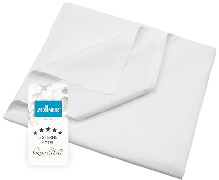 ZOLLNER Linon Bettlaken ohne Gummizug - Bettdecke für den Sommer - aus Reiner Baumwolle - 260x300 cm weiß - Hotelqualität