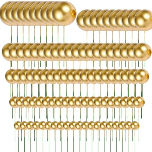 100 Pcs Gold Cake Topper Balls – Metallic Gold Foam Balls in Assorted Sizes for Cake Decorating, Dessert Toppers, Party Decor, Wedding, Birthday, Baby Shower, DIY Craft Supplies