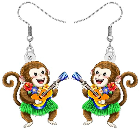 DOWAY Acryl Lustige Urlaub Kokosnuss Affe Ohrringe Baumeln Palme Hawaii-Ohrringe für Damen Mädchen Mama Sommer Strandschmuck Urlaub Zubehör