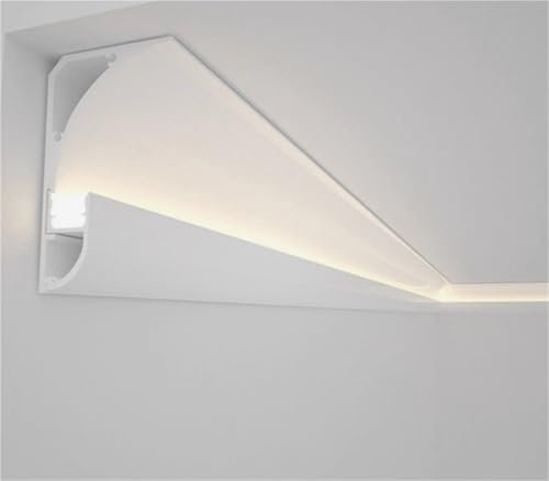 Led Strip Light Channels and Diffusers Black White, Customizable Crown Molding For Kitchen Cabinets/ Bathroom Ceiling/ Wall, Living Room/ Home Theater Plasterline Wall Washer Decor(White (3 1/8),4ft)