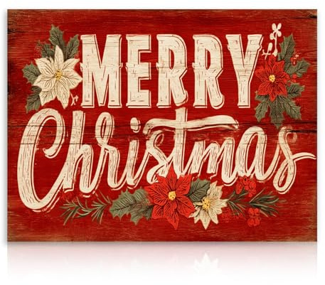 Dazzlewall Arte Natalizia Rossa, Cartello Dipinto Buon Natale Poster Stampa per Camera da Letto Soggiorno Bagno Immagine Festiva, 40x30 cm Senza Cornice