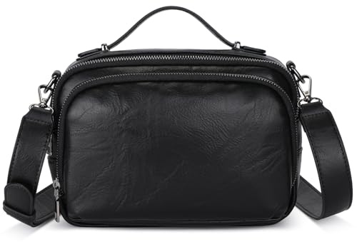 VINBAGGE Umhängetasche Damen Veganes Leder RFID Crossbody Bag Damen Handtasche Handytasche Umhängetasche Kleine Moderne Taschen mit Breitem Schultergurt, Schwarz