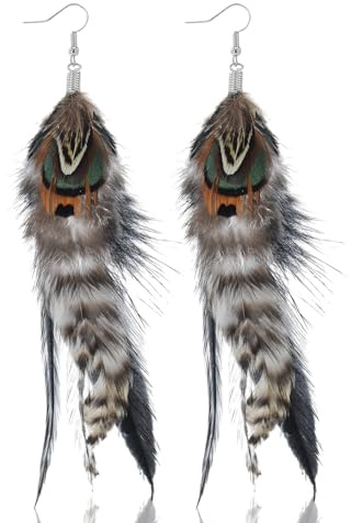Feder Ohrringe Long Feather Federohringe Vintage Boho Federn Earrings Karneval Ohrringes für Frauen und Mädchen Karnevalsparty Themenparty Maskerade Geburtstag Alltagsoutfits (B)