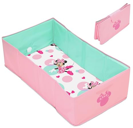 Bright Starts, Disney Baby Minnie Mouse Bañera Plegable Bebé Rosa, TuckAway Bañera Portátil para Ducha, se Convierte en Bañera, Fácil Ideal para Viajar, para Niños de 12 Meses a 5 Años