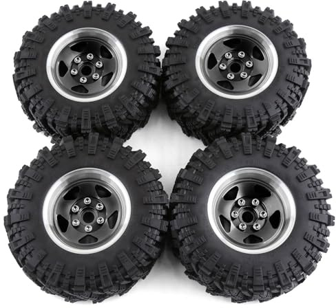 Yarryuter 4 Stück 98 mm Metall 1,9 Beadlock Felgen Gummireifensatz für 1/10 RC Crawler Auto TRX4 D90 für SCX10 II III Schwarz