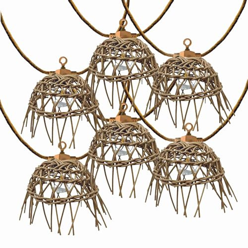Solar- und Netz-Lichterkette, kabelgebunden, 20 transparente LED-Leuchtmittel, warmweiß, dimmbar, Mini Hawaii Light Hybrid, 13 m