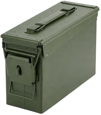 Metal Ammo Box Ammunition Storage Tool Can with Flip Top (Green with Lock)