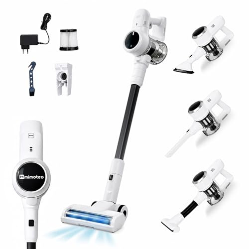 M mimotec-ProNext Aspiradora Escoba Sin Cable 315W 27000Pa, Aspirador Vertical Potente 3 en 1, 70Min Autonomía, Luz LED, Depósito 0,9L, Silenciosa para Suelos, Coche y Mascotas