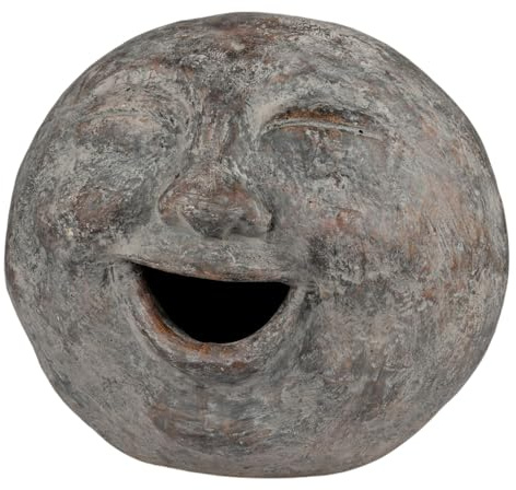 formano Deko Kopf Steinoptik Mondgesicht Skulptur 45X45 cm aus Magnesia Gesicht Deko Moderne Steinfigur für Wohnzimmer Garten Terrasse Statement Design