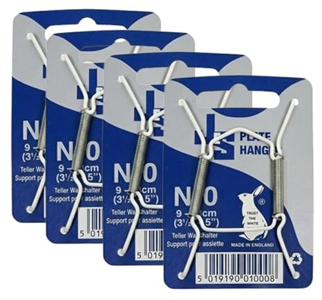 Zopper Plate Hanger, No. 0, 3.5-5 Inch / 9-13 cm, Pack of 4 | Hanging Wire, Decorative Wall Display Wire Holder, Plastic Coated, Spring Loaded