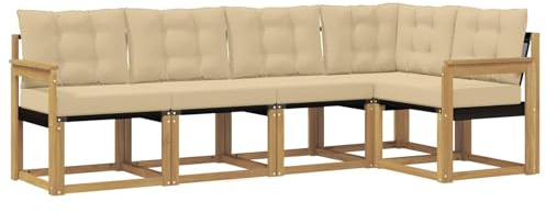 vidaXL Outdoor-Sofagarnitur mit Kissen 5 pcs Weiß und Beige, Moderne Garten-Sofaset, wetterfestes Möbel, Bequeme Liege, stilvolles Outdoor-Sitzen für Entspannung