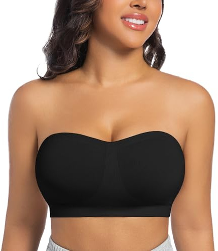 ONEW Soutien-Gorge Bandeau Femme Anti-Dérapant Style M Soutien-Gorge sans Bretelles Épaules Nues Brassière Tube avec Bretelles Amovibles Noir M