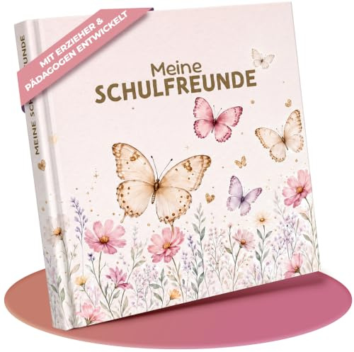 Freundebuch Schule Mädchen Schmetterling | für 30 Kinder & 6 Lehrer | Liebevolles Erinnerungsalbum zur Einschulung Mädchen | Grundschulfreundebuch