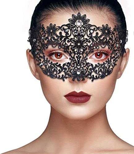 Lady of Luck Venezianische Maske Damen Venezianischen Metall Party Karneval Fasching Prinzessin Metall Strass Maske Schwarz Masquerade Mask Women