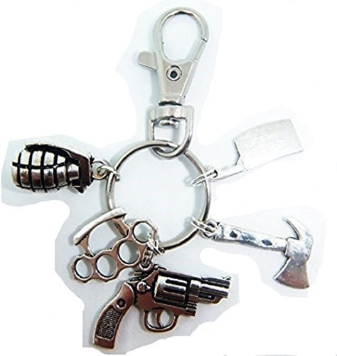 Starfish Records Antique Silver Fun Gangster Gangsta' Rapper Assassin Giant Lobster Clasp Keyring Grenade Meat Cleaver Axe Gun Knuckle Duster Gift Bag