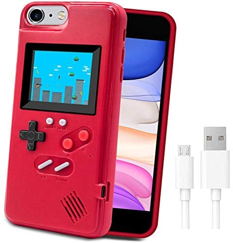 LucBuy Game Console Case Compatible with iPhone 6/6S/7/8/SE2, Retro Protective Cover Self-powered Case with 36 Small Game, Full Color Display, Shockproof Video Game Case - Red