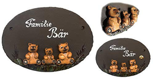 Teddy-Familie-Bären-Familie-Keramikschild-Türschild-Klingelschild-Namensschild-Schild-185 x 120 mm-von Hand gefertigt-Incl. Beschriftung-Mit, oder ohne Klingel (6935 incl. Text mit Klingelkontakt)