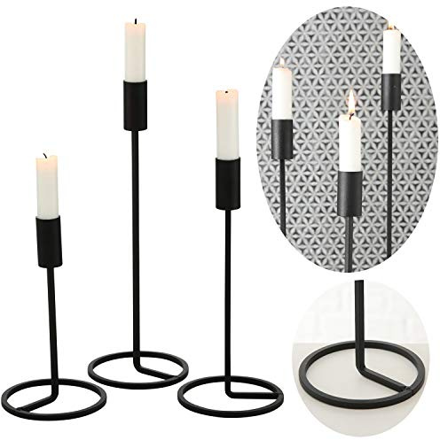 LS-LebenStil 3X Kerzenständer Schwarz Matt Metall - 3-Fach- Set - Kerzenhalter für Stabkerzen Kerzenleuchter - Stabkerzenständer - Tisch-Deko Hochzeit Advent