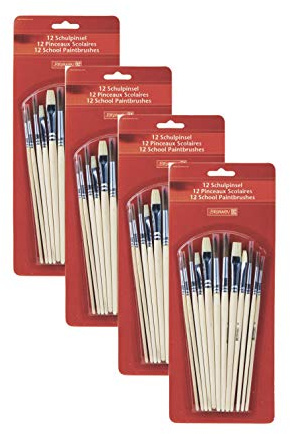 Brunnen 1048929 Schulpinselset (12 er Set, Naturhaar) (1, 48 Pinsel)