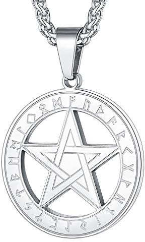 FaithHeart Edelstahl Viking Pentagramm Anhänger Silber Pentagramm Kette mit Geschenkebox für Damen und Herren
