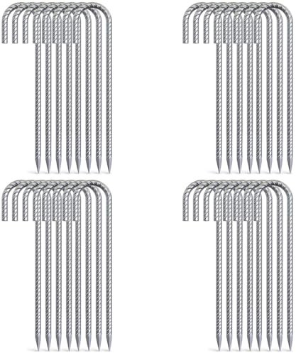 Aagut 32pcs Verzinkte Zaunpfähle, J-Haken, 30,5 cm, Hundegrabschutz, Kettenglied, Zaunpfähle, Baldachin, Hof, Landschaft, Heftklammern, strapazierfähige Metall-Zeltheringe, Stahl-Bodenanker 12