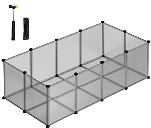SONGMICS Freigehege mit Bodenplatten, Laufstall, Meerschweinchen Gehege, aus Kunststoff, Gehege für Hamster, Kaninchen, Igel, 143 x 73 x 46 cm, grau LPC002G01