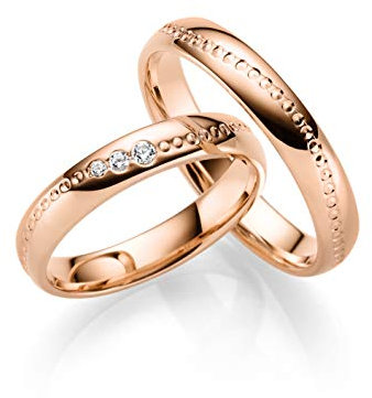 JC Trauringe Silber 925 Paarpreis Eheringe Rotgold Plattiert I Verlobungsringe breit 4,0 mm I Partnerringe mit Gravur in edler Schatulle I 2 Hochzeitsringe Herrenring & Damenring mit Steinen I LC140-P