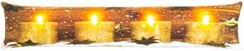 Brandsseller Weihnacht Zugluftstopper LED Beleuchtet Timer Dekokissen Windstopper 90x20 cm (90x20 cm, Kerzen Beige)