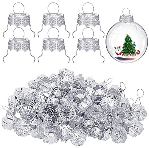 moonoom 100 Stück Runde Weihnachten Ornament Kappen Weihnachten Ornament Aufhänger Kappen für Weihnachtsbaum, Porzellan, Keramik oder Glas Dekoration, DIY Dekorationen (Silber)
