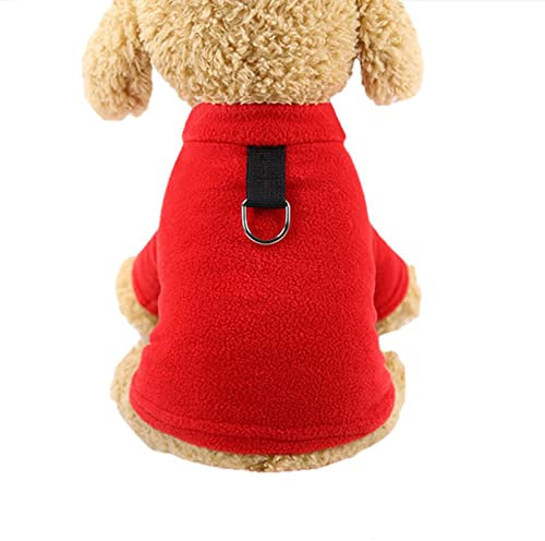 UKKO Hundemantel Pure Farbe Mit D-Typ Schnalle Bulldogge Kleine Hundekleidung Winter Chihuahua Mantel Mantel Mope Welpen Hund Hoodie Haustier Kleidung-Red,M
