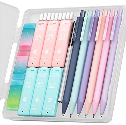 Four Candies Druckbleistift Set, 6 Stück Minenbleistift 0,5 & 0,7 mm, 360 Minen HB, 3 Radierer, Mechanischer Bleistifte Coole Stifte Schulsachen Aesthetic School Stuff Clean Girl Stationery