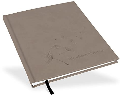 Marthiesens® Kondolenzbuch in taupe | Blindprägung Wir nehmen Abschied mit Pusteblumen | wattiertes Hardcover | Format 21 x 25 cm | 100 Seiten (50 Blatt) hochwertiges Papier