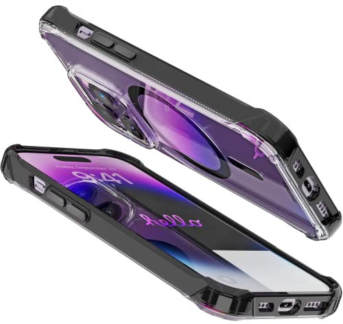 REBEL Phone Clear Case für iPhone 14 Pro [Crystal Series Gen-4] Starke MagSafe Kompatibel, Anti-Kratzer, Vergilbungsfrei, Schutz, Metalltasten, 6.1 Zoll 2023 Abdeckung (Klar /Schwarz)