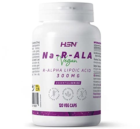 R ALA Acido Alfa Lipoico 300 mg de HSN | 120 Cápsulas Vegetales de Puro NA-R-ALA Ácido R-Alfa-lipoico ó Ácido Tióctico | Con Vitamina E y Selenio | No-GMO, Vegano, Sin Gluten