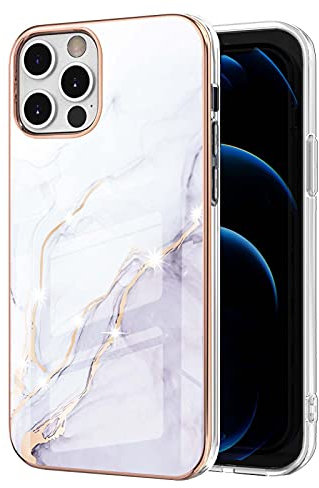 QIWEIQINGWH Compatible with iPhone 12 Pro Max Case, iPhone 12 Pro Max Marble Case, Brilliant Design Shockproof Soft Silicone TPU Bumper Cover Skin Case for iPhone 12 Pro Max.White YBD