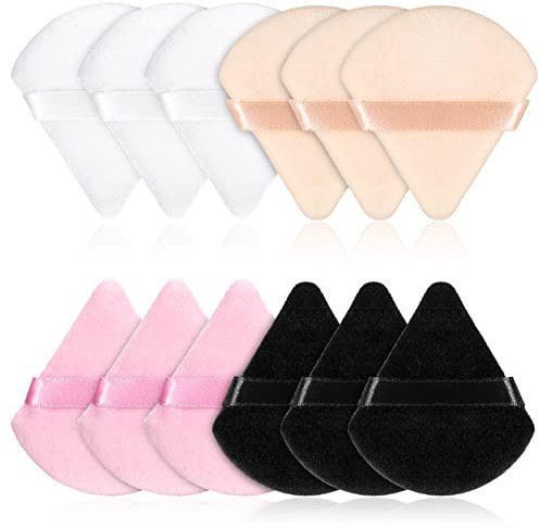 Xinzistar 12 Pièces Houpette Maquillage, Bouffées de Poudre Triangle avec Sangle, Houppettes à Poudre en Coton pour Femme Visage Maquillage