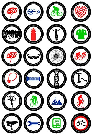 24 edible PRE CUT framed cycling cyclist kids childrens party decorations Wafer Paper Cupcake Topper Cake