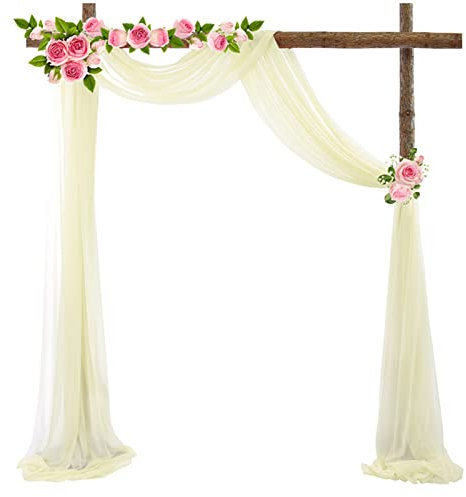 Trayosin 1 Stück Querbehang Freihanddeko für Hochzeitsbogen&Traubogen Hochtzeit Himmelbett Vorhänge Querbehang Gardine für Fotografie Party Hochzeit Geburtstag Deko (Creme Farben,70 * 300cm)