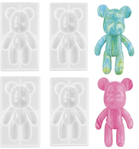 LANDIANLD 4 moldes de resina 3D de oso de peluche, molde de silicona para hacer joyas, molde de silicona decorativo de simulación para fundición de resina epoxi, manualidades (estilo A)