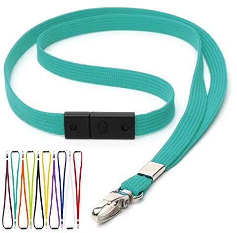 CKB LTD Türkis Schlüsselband mit Sicherheitsverschluss Metall-Klipp Für Büro Mitarbeiter Besucher ID Ausweishalter Lanyards Schlüsselbänder Für Namensschilder Umhängebänder Packung mit 100 Stk