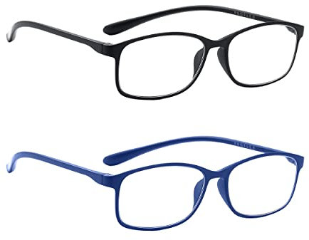 PROFLEX BluOptix (2er-Pack) mit Blaulichtfilter leicht, flexibel, kratzfest, unisex (Damen + Herren), Computerbildschirm-Technologie Lesebrille (schwarz & blau +4.0)